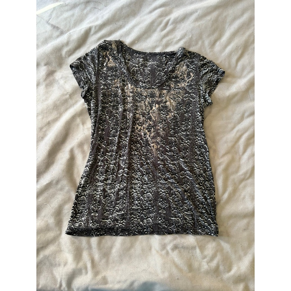Calvin Klein Jeans Womens Black Grey Snakeskin Animal Print Scoop Neck Tee M